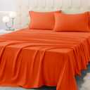 California King Size Bed Sheet Set - 4 Piece Soft Microfiber Sheets with Deep Pockets, Cooling Technology, and Wrinkle-Free Pillowcase. Hotel-Quality, Durable Bedding, Bright Orange