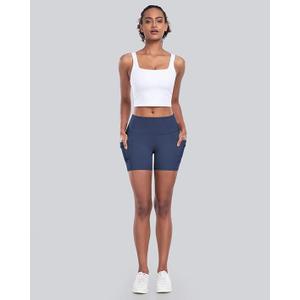 CHRLEISURE Womens Biker Yoga Shorts with Pockets: High Waisted Tummy Control Spandex Workout Athletic Gym Shorts 3 Packs Medium