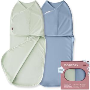 Momcozy Swaddles for Newborns, Quiet Fastener Swaddle for Infant 0-3 Months | New-Parent-Friendly Sleep Sack, Reduce Startle Reflex, Newborn Boys Girls Registry Essentials, 2-Pack, Serenity