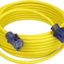 Clear Power 50ft 14/3 SJTW Yellow Outdoor Extension Cord, 3 Prong Grounded Plug, Lighted-Locking Connector, DCCO-9005-DC