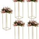 5pcs Gold Flower Stand,23.6'' Metal Column Flower Stand,Gold Centerpieces for Table Wedding Party,Tall Geometric Floral Vase Stands, Flower Rack