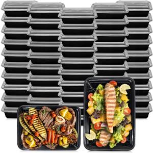 Klex 32 Oz, 50 Sets Meal Prep Containers with Airtight Lids, BPA Free, Reusable Plastic Food Container, 32 oz, Rectangular, Black/Clear, 50 Sets