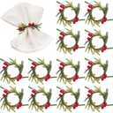 Napkin Rings Set of 12, Rustic Napkin Ring Serviette Holders Handmade Red Berry Table Decorations for Wedding Christmas Thanksgiving New Year Valentine's Banquet Birthday Party Style B