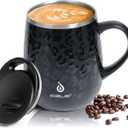 Ideus 16 oz (470 ml) Insulated Coffee Mug with Handle and Lid, Double Wall Stainless Steel Vacuum Thermal Coffee Mug, Travel Coffee Cup Thermal Cup for Home and Office, Leopard Black