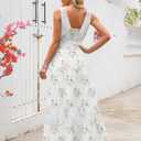 Women Sleeveless Boho Floral Maxi Dress Summer Casual Wrap Vneck Smocked Tie Flowy Ruffle Tiered Beach Long Sundress Pocket (White, XL)