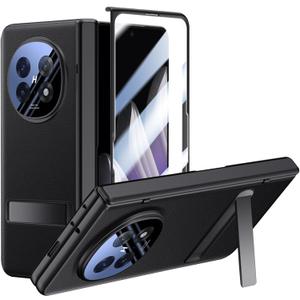 for Oppo Find N5 Case with Kickstand, Slim PU Leather All-Inclusive Phone Case with Hinge Protection Screen Protector Camera Protector Leather Protective Cover for Oppo Find N5 Black
