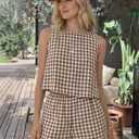 IDEALSANXUN Womens Two Piece Sets Summer Beach Spring Gingham Tank Tops and Plaid Shorts Pajama Sets (Brown, M)
