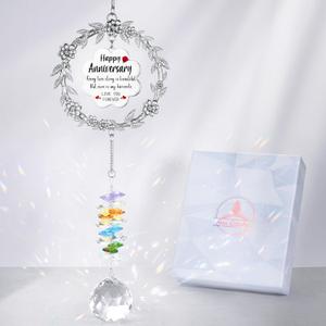 Happy Anniversary Suncatcher Gifts for Wife, Sun Catcher Wedding Gift for Couple, Hanging Crystal Sun Catcher Ornament for Window Rainbow Maker, Anniversary Romantic Gift Ideas for Girlfriend Women