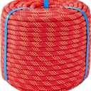 3/8 Inch 120ft Double Braided Polyester Arborist Rope, Heavy Duty Nylon Rope for Anchor, Tree Work, Cargo, Pulling, Sailing(Red)