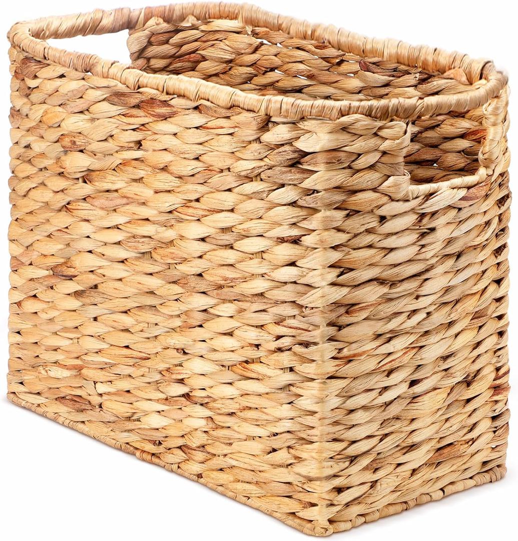 Tatuo Seagrass Magazine Baskets Magazine Holder Tall Narrow Woven Storage Wicker Basket Floor Bathroom Home Office Handwoven Holder for Books, Newspaper, File and Mail(Light Brown)