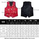 DiBanGu Christmas Men's Suit Vest and Tie Snowflake Waistcoat Necktie Pocket Square Cufflinks Set Festival Party Gifts (Medium, Christmas Red Green)