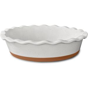 MORA Ceramic Pie Pan for Baking - 9 inch - Deep and Fluted Pie Dish for Old Fashion Apple Pie, Quiche, Pot Pies, Tart, etc - Modern Farmhouse Style Porcelain Ceramic Pie Plate - Vanilla White