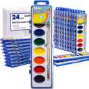 Ezzgol Watercolor Paint Sets Bulk Pack of 24, 8 Colors Washable Paint Sets for Kids, Quality Water Color Wooden Brushes, Perfect for Preschool Classroom