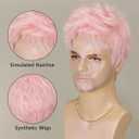 Short Pink Wig for Men Handsome Male Wig Daily Costume Synthetic Full Wigs Natural Pink Hair Replacement Wig