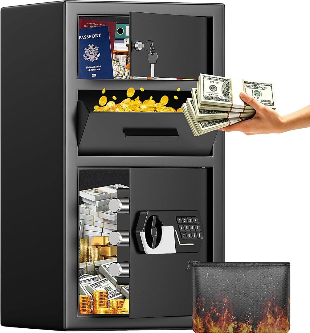 6.0 Cuft Large Heavy Duty Drop Safe for Business, Anti-Fishing Security Deposit Safe with Drop Slot, Combination Lock and Fireproof Bag, Anti-theft Commercial Safe Drop Box for Home Retail Office