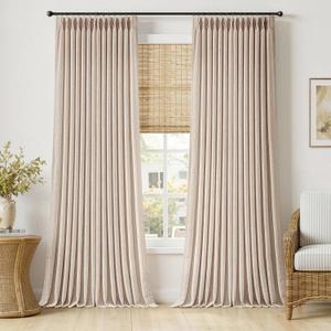 MIULEE Pinch Pleated Thick Linen Curtains 108 Inches Length 2 Panels for Living Room Bedroom, Extra Long Memory Trained Pinch Pleat Drapes Light Filtering Sand Beige Foor to Ceiling Curtains