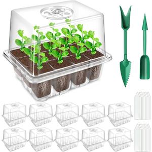 YAUNGEL Seed Starting Trays, 10 Pack 120 Cells Thicken Seed Starter Tray Kit with Humidity Dome/Heightened Lids Durable Growing Trays for Greenhouse & Gardens, Transparent