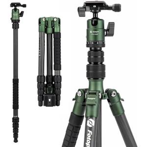 Fotopro 62" Carbon Fiber Travel Tripod, Lightweight Compact Camera Tripod with Metal Ball Head, Detachable Monopod with Arca-swiss Quick Release Plate and Bag, Load up to 8KG/17.63lbs, weighs only 2lb