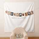 Gilprop 59x59 Inches Happy Birthday Tapestry Minimalist Happy Birthday Banner White Fabric Banner with 10 Photo Frames, Custom Wall Flag, Boho Wall Art for Party Indoor Outdoor Yard Decor