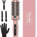 Terviiix 1.77 Inch Thermal Brush, Double MCH Ceramic Hot Brush Tourmaline Ionic 2 in 1 Heated Hair Curling Wand, Digital Display 9 Temperatures Curling Iron Dual Voltage for Long Hair