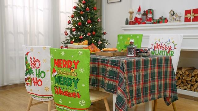 FuWeave 6 Pcs Lime Green Christmas Chair Covers Christmas Chair Back Covers Xmas Chair Protector Slipcovers Washable Winter Dining Room Seat Covers for Home Hotel Kitchen Decorations,Missing 4pcs