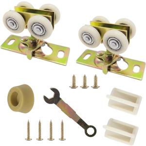 7/8" Pocket Door Ball Bearing Quad Hangers Fit 7/8" C.T.C. V Type Tracks, Upgraded N 7449 with Quick-Release, Min. 1" Thick Doors, 2 Pack