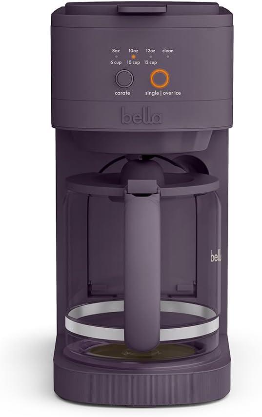 BELLA VersaBrew 2-in1 Coffee Maker, K-Cup compatible, Brew 3 Sizes Carafes & Single Serve Cups, Dishwasher Safe Reusable Filter & Filter Holder, Iced Coffee Function, 60oz Tank, Plum