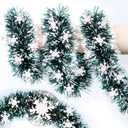 50FT Green White Christmas Tinsel Garland with Snowflake Ornaments Metallic Xmas Garland for Christmas Tree Decorations Hanging Holiday Decor for Home Party Office Mantel Staircase Indoor Outdoor