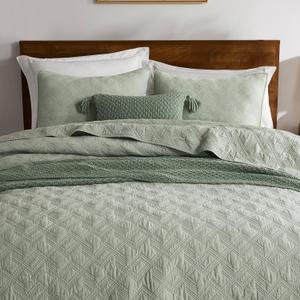 WDCOZY 100% Cotton King Size Quilt Set - Sage Green Pre-Washed Soft Lightweight Modern Bedspread, Farmhouse Country Rustic Coverlet, Textured Like Linen, Shabby Chic Gauze Bedding, 3 Pieces Sage, King (106"x96")