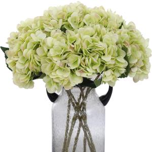 Kimura's Cabin 6pcs Green Silk Hydrangea Flowers Bouquets Faux Hydrangea Stems for Home Wedding Party Table Core Decoration (Lime Green)