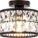 Rpzloila Crystal Ceiling Light Fixture, Modern Semi Flush Mount Ceiling Light,Crystal Chandelier for Kitchen Bedroom Bathroom Entryway, Black Finish