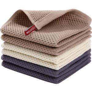 Homaxy 100% Cotton Waffle Weave Kitchen Dish Cloths, Ultra Soft Absorbent Quick Drying Dish Towels, 12 x 12 Inches, 6-Pack, Mixed Color