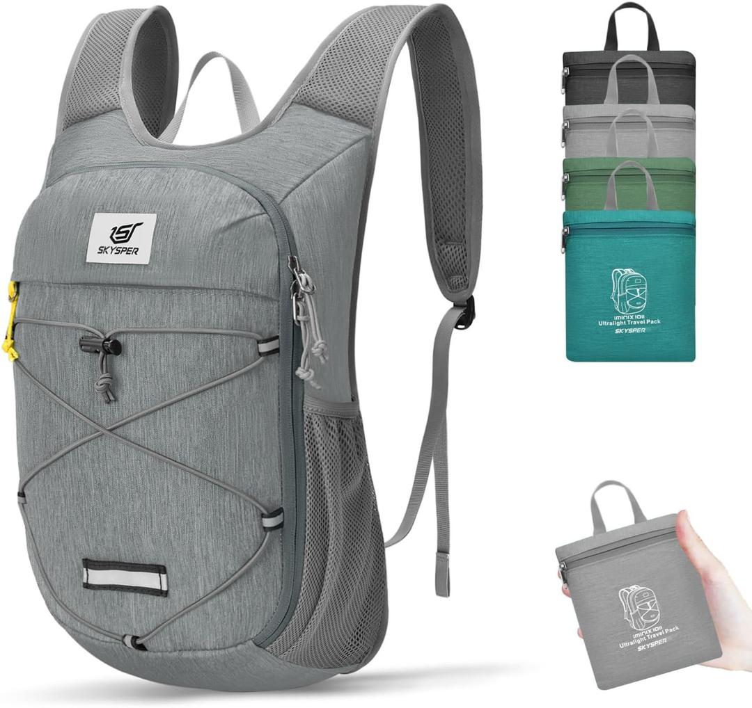 SKYSPER Foldable Hiking Backpack - 10L Small Lightweight Daypack Breathable Travel Backpacks for Men Women (Gray)