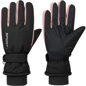 American Trends Winter Ski Gloves for Women Waterproof Winter Gloves Touchscreen Snow Gloves (One Size, Black)