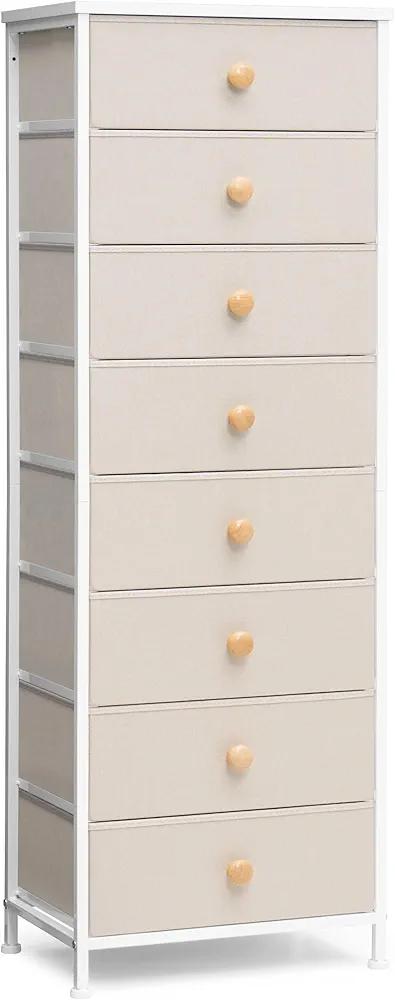 Crestlive Products Tall Dresser, 8-Drawer Fabirc Storage Tower, Chests of Drawers - Vertical Organizer Unit for Bedroom, Hallway, Entryway, Nursery, Closets - Steel Frame, Wood Top & Handles (Beige)
