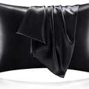 BEDELITE Satin Pillowcase for Hair and Skin, Super Soft and Cooling Similar to Silk Pillow Cases 2 Pack with Envelope Closure, Gift for Women Men(20"x26" Standard Size, Black)