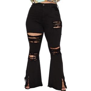 BessCops Plus Size Bell Bottom Jeans for Women Elastic High Waisted Classic Flared Denim Pants (4X-Large, Black259)