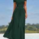 PRETTYGARDEN Women's Casual Dresses 2025 Summer Short Sleeve Ruched Patchwork A Line Pleated Swing Maxi Dress with Pockets (Dark Green,Large) (Green)