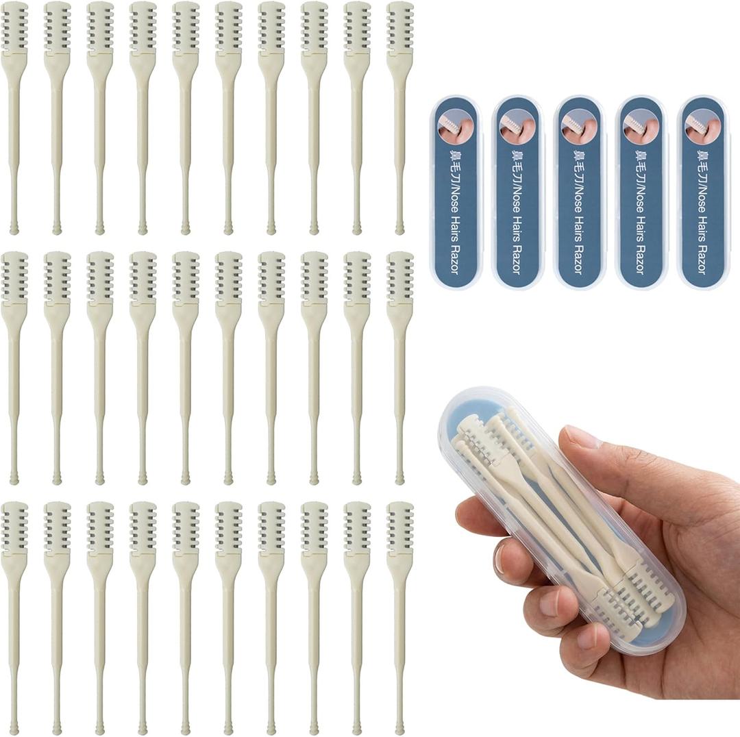 30PCS Manual Nose Hair Trimmer with Ear Picker for Women Men, Upgrade Double-Sided Nasal Hair Cutter 360 Rotating Nose Hair Razor Scissors Nostril Hair Remover Tools with Storage Box Grooming Kit