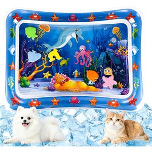 2026 Upgraded Thickened Cat Water Sensory Play Mat, Anti-Scratch Leak Proof Cooling Pad with Floating Fish Toy, Interactive Hunting Exercise Mat for Indoor Cats, Portable Summer Pet Cooling Play Mat