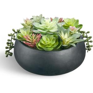 8inch Artificial Succulent Plants in Pots,Large Fake Succulents with Black Ceramic Pot for Home Office Desk Bathroom Coffee Table Decor