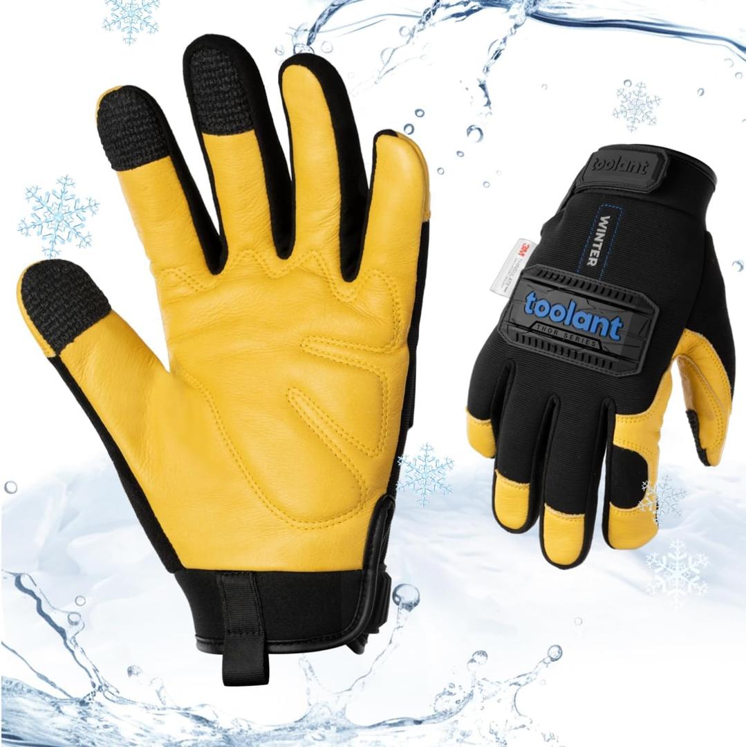 toolant Upgraded Waterproof Winter Work Glove with 3M Lining,Heavy Duty High Dexterity Leather Gloves,Touchscreen with Impact Protection (XX-Large)
