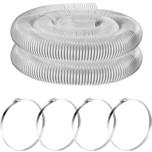 Amylove 5 Inch, 10 ft Heavy PVC Dust Collection Hose, Flexible Clear PVC Fume Hose with Stainless Steel Wire Coil and Clamp, Puncture Resistant Vacuum Fittings Dust Collector Accessories