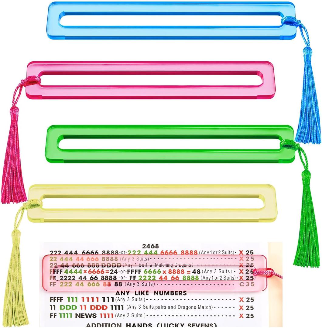 Soulchen 4 Pcs Mahjong Line Finder, Bright Acrylic Mahjong Line Reader for Beginners, Thickened Rules Reader for Strategy, Parties, Competitions, Gift for Players(Classic,6" L X 1" W X 0.4" T)