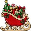 4Pack EMBROBOF Santa Sleigh Patch 3 inches, Joyful Christmas Tree Patch Embroidered Merry Christmas Iron On Patches for Clothes