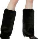Faux Fur Leg Warmers for Women, Fluffy Boot Cuffs Covers for Halloween, Christmas,Furry Costume Cute Cosplay (15.7 inch, Black-soft Plush)