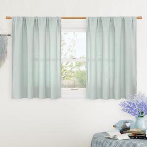 LAMIT Linen Curtains 36 Inch Length 2 Panels for Kitchen/Cafe, Light Filtering Linen Textured Panels Rod Pocket Boho Short Privacy Drapes for RV Basement/Small Windows, 42 x 36 Inch, Light Blue