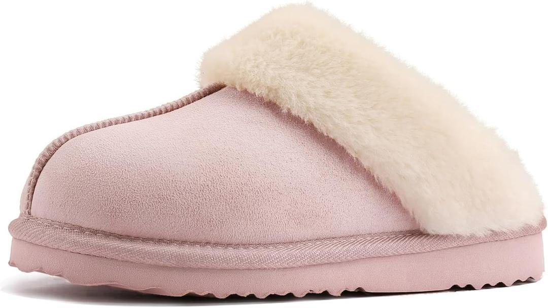 Women's Fuzzy Slippers, Warm and Cozy Slip On Fluffy Winter House Shoes for Women, Comfy Faux Suede Ladies House Slippers Indoor and Outdoor with Memory Foam (11, Pink)