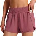 Ksmien Women's Running Shorts Quick Dry Lightweight Athletic Workout Shorts with Liner Phone Pockets (Medium, Light Wine Red)