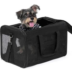 Conlun Dog Carrier Soft Sided, Large Cat Carrier with Inner Safety Leash, Pet Transport Carrier for Large Cats and Medium Dogs up to 20 Lbs, Collapsible Travel Puppy Carrier Bag -Black L